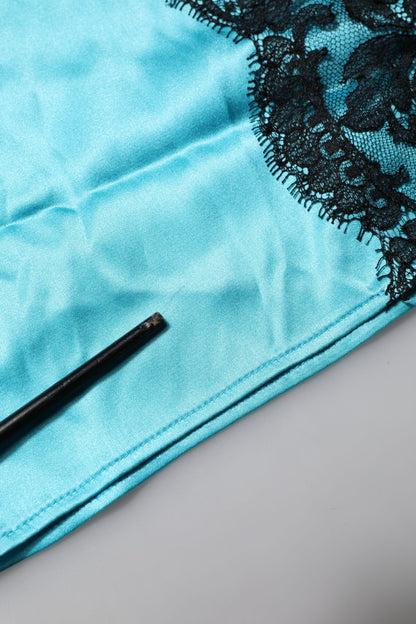 Blue Silk Garterized Straight Women Pajama Pants