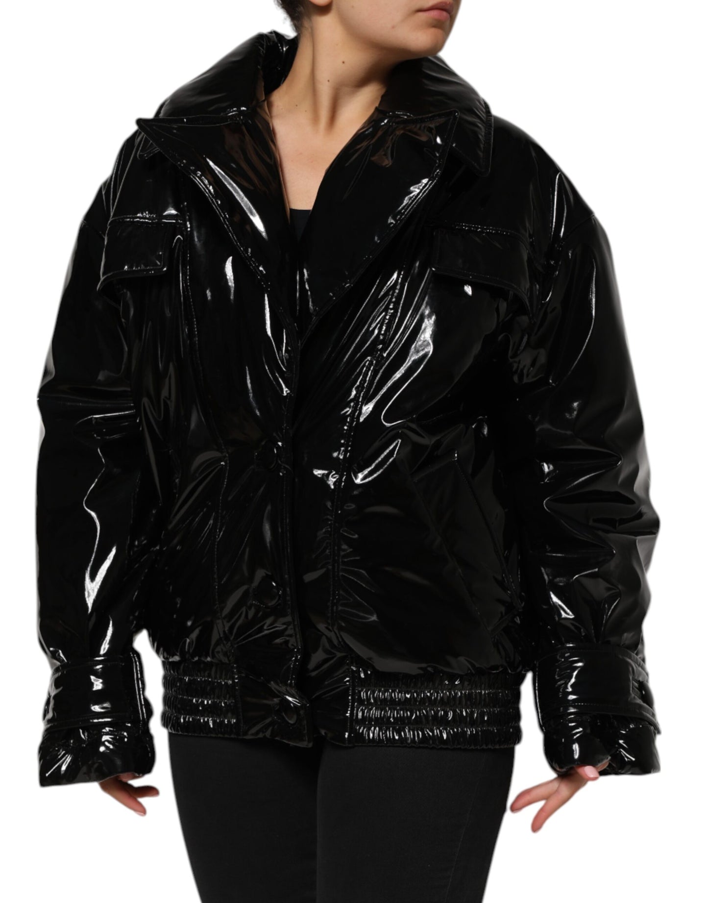 Black Polyester Quilted Puffer Coat Jacket