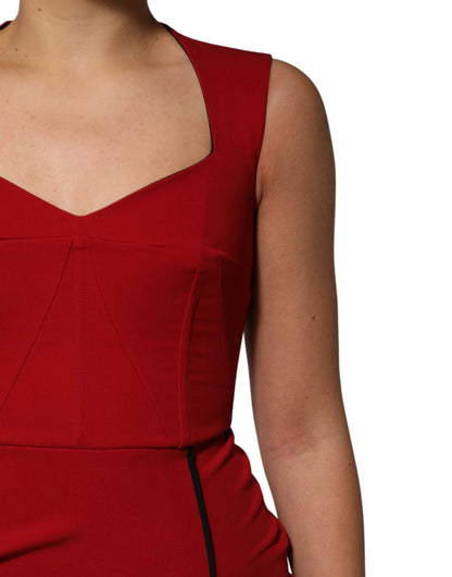 Red Viscose Stretch Slit Sheath Midi Dress