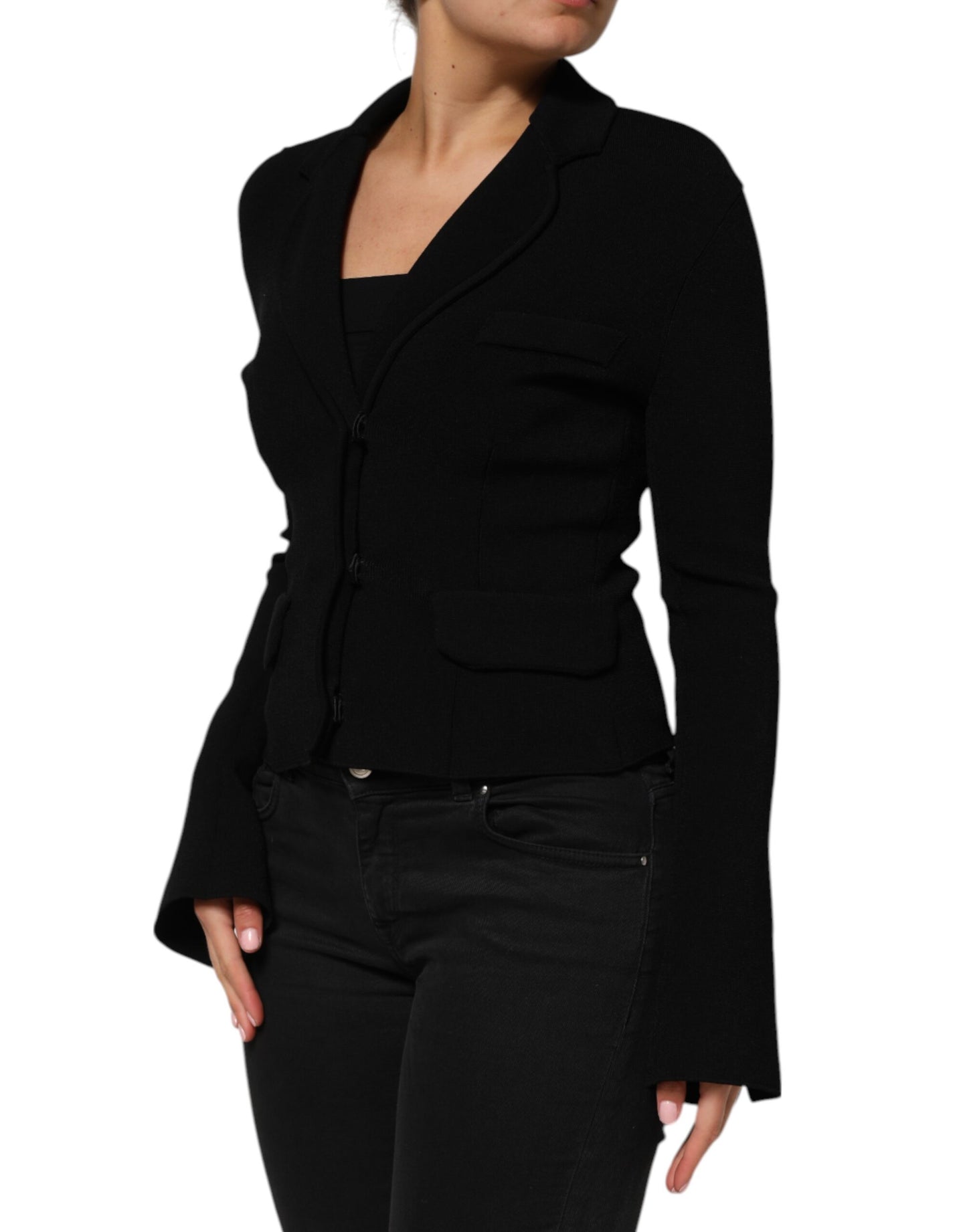 Black Viscose Single Breasted Blazer Jacket