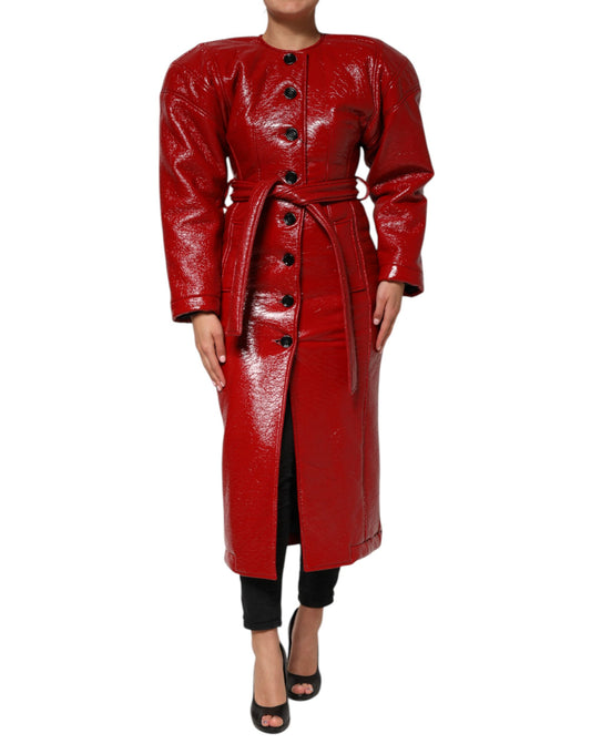 Red Wool Single Breasted Trench Coat Jacket
