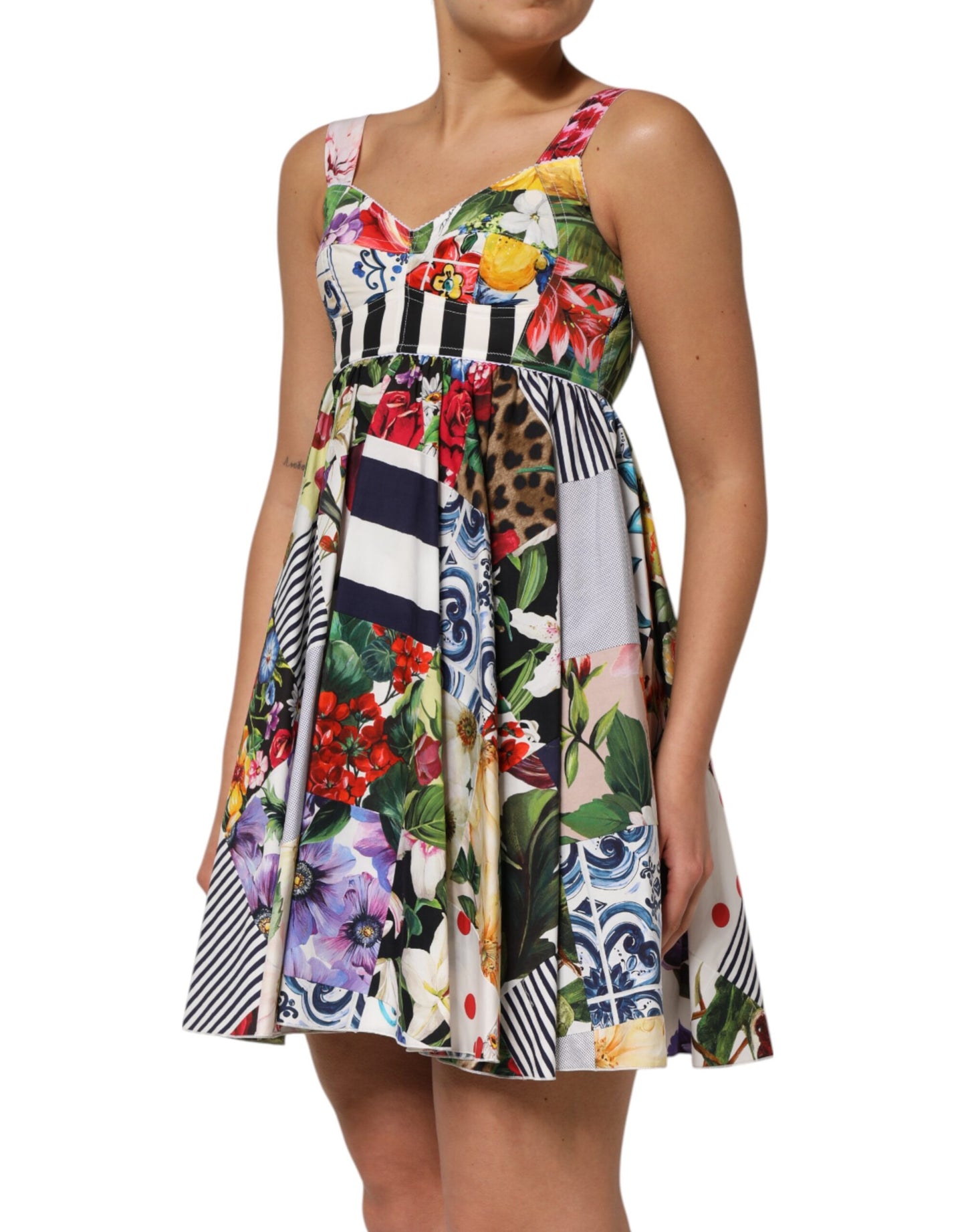 Multicolor Patchwork Cotton AlineMini Dress
