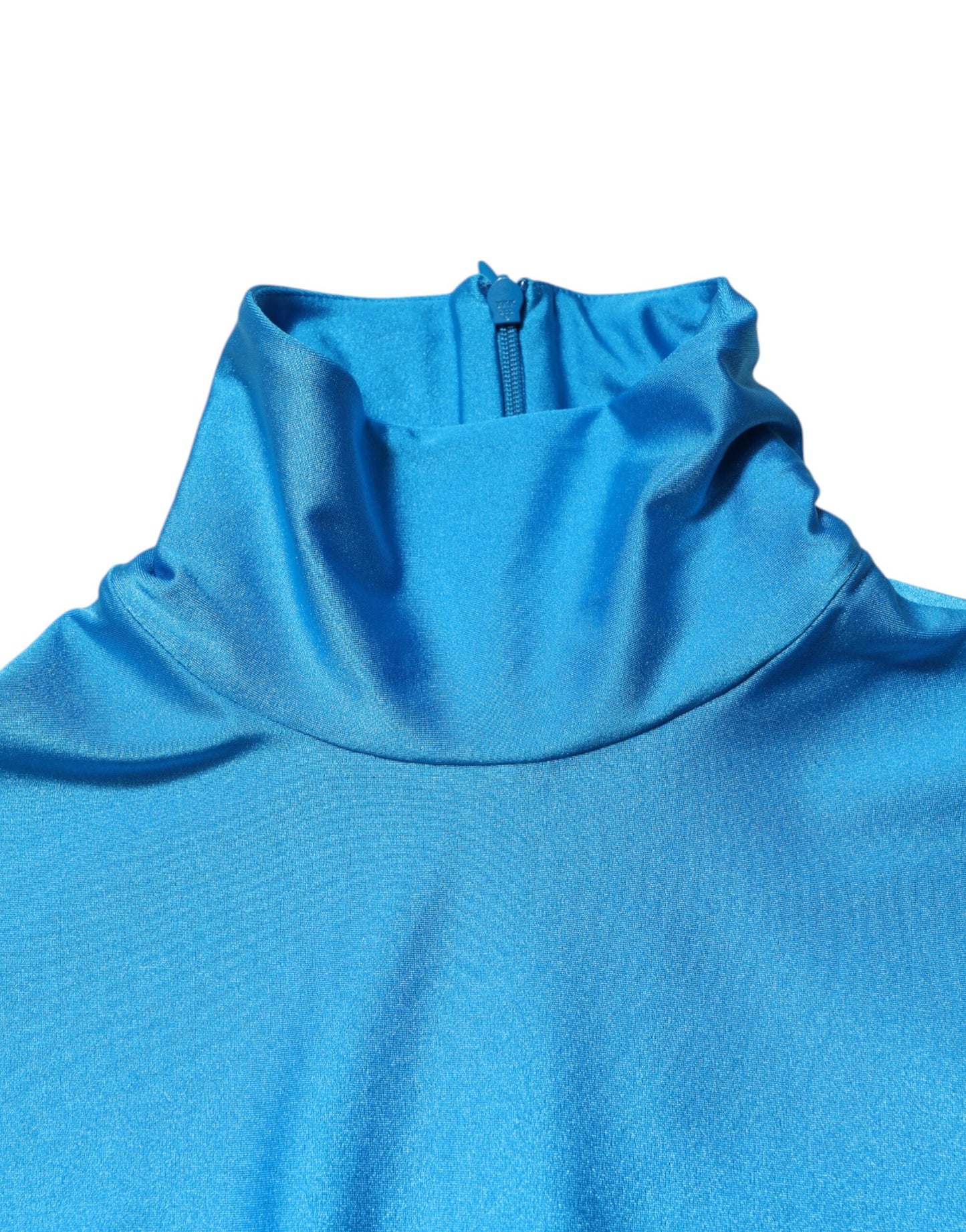 Blue Nylon Turtleneck Bodycon Jumpsuit  Dress