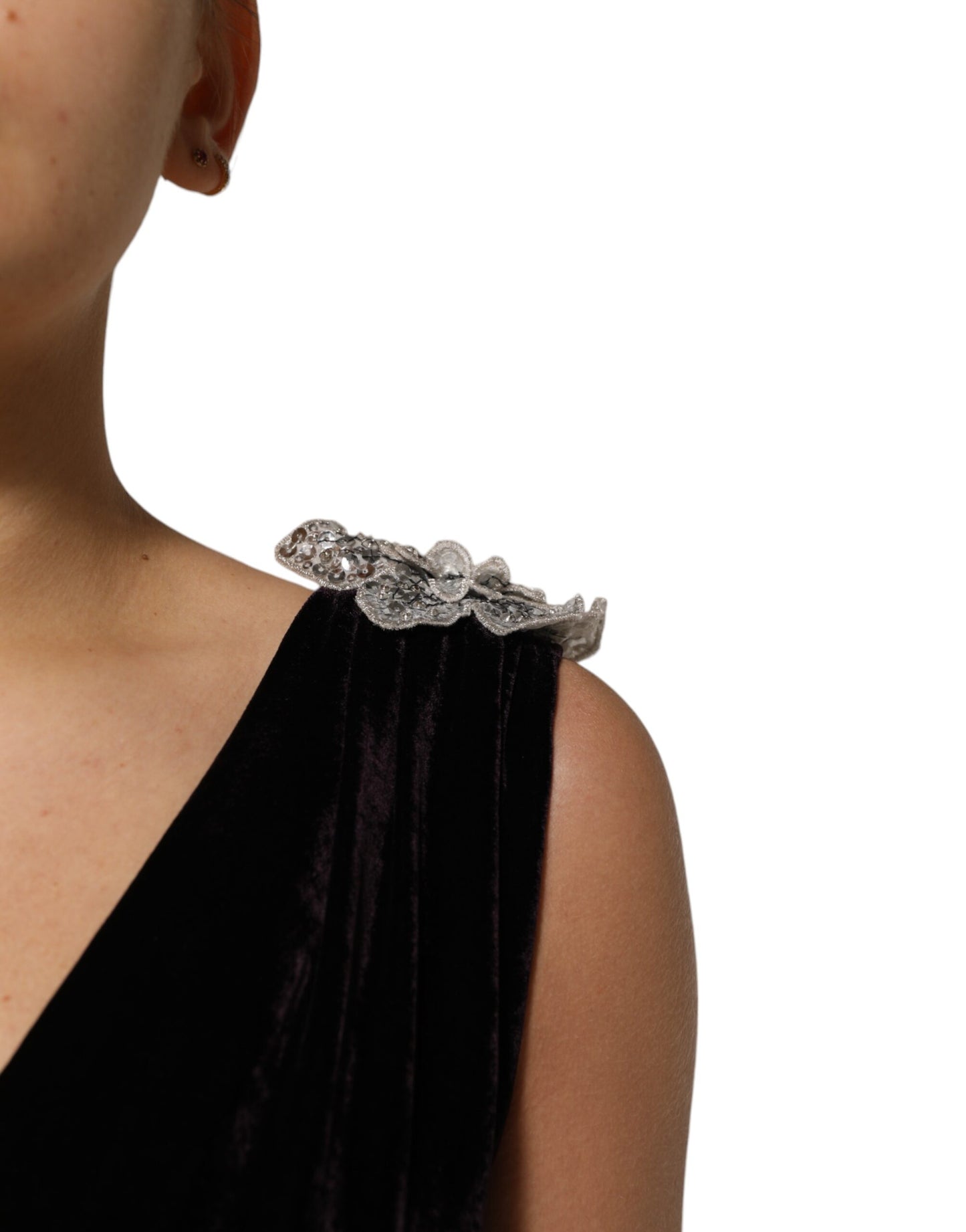 Black Velvet Flower Embellishment Aline Dress