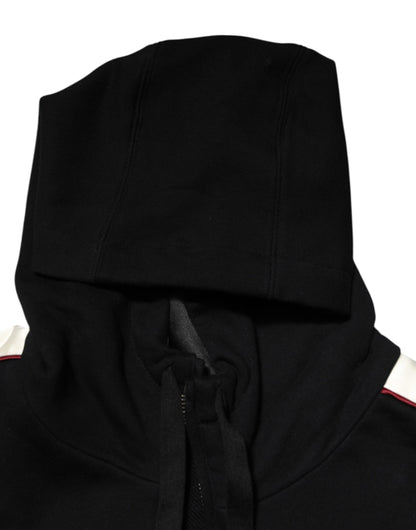 Black Cotton Plaque Track Cardigan Sweater