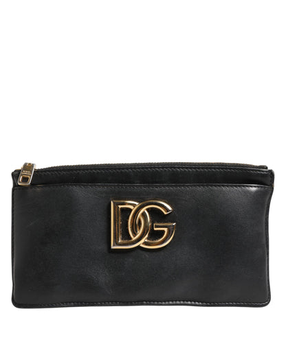 Black Calfskin Leather DG Logo Women Card Holder Wallet