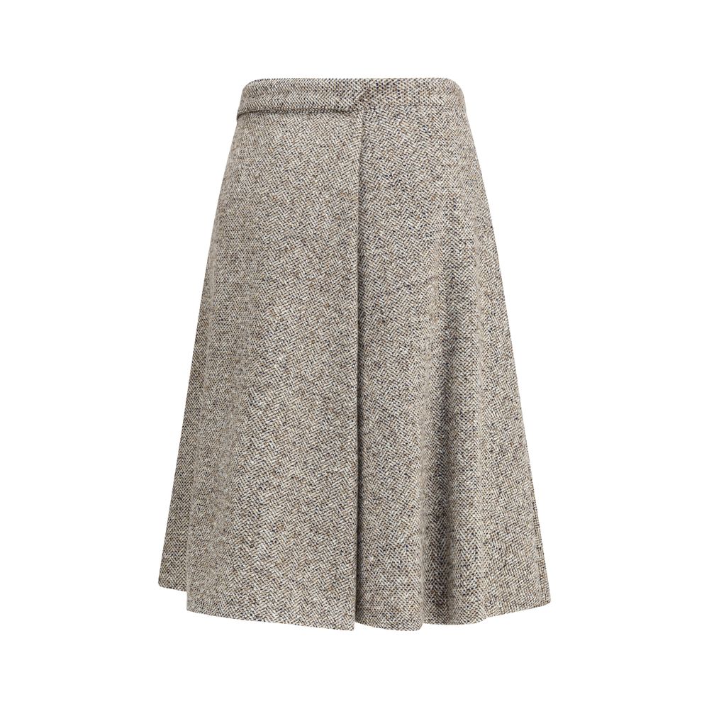 Brown Fleece Wool Midi Skirt