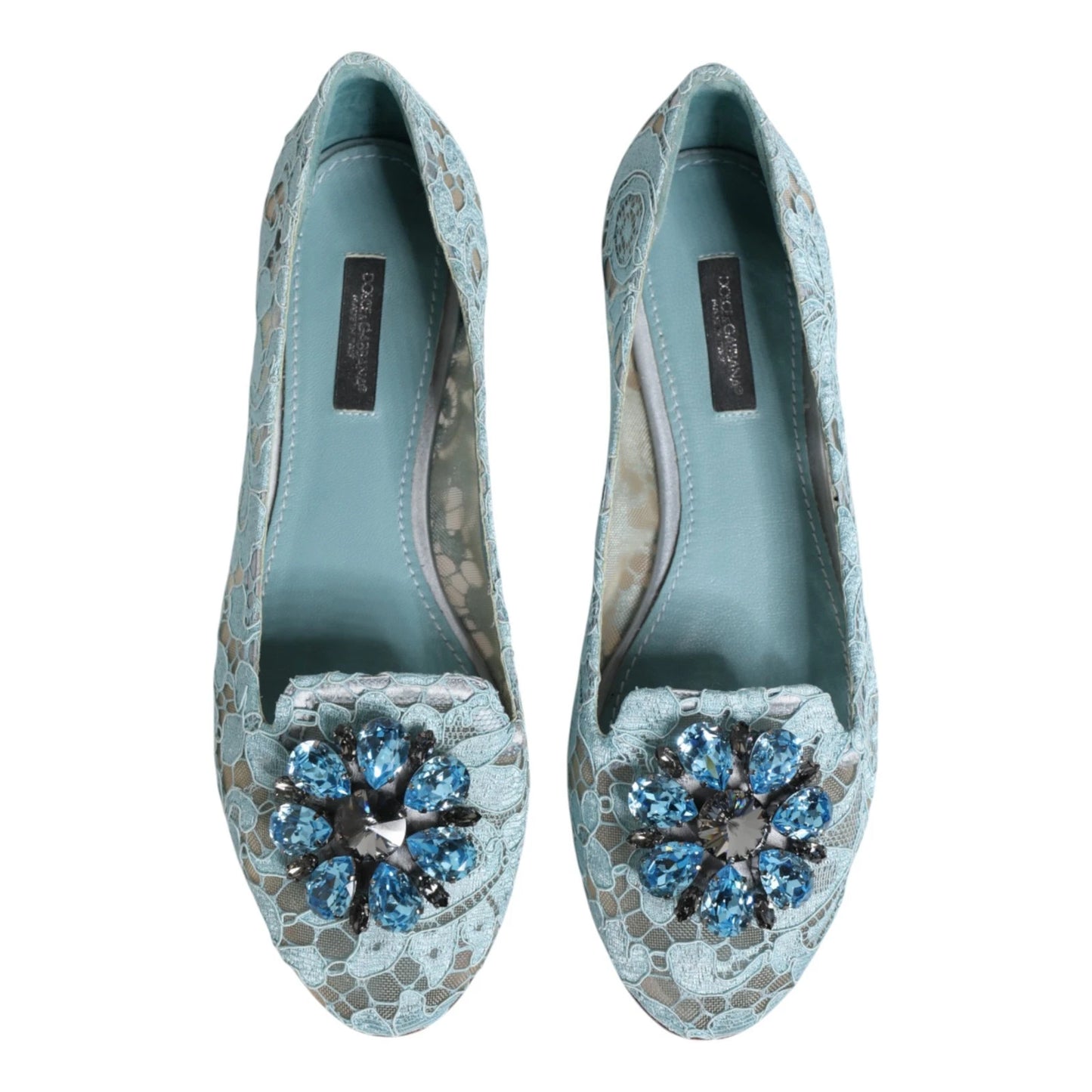 Blue Lace Crystal Ballet Flats Loafers Shoes