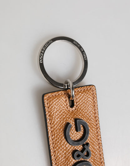 Brown Leather Logo Metal Ring Keychain Holder Men Keyring