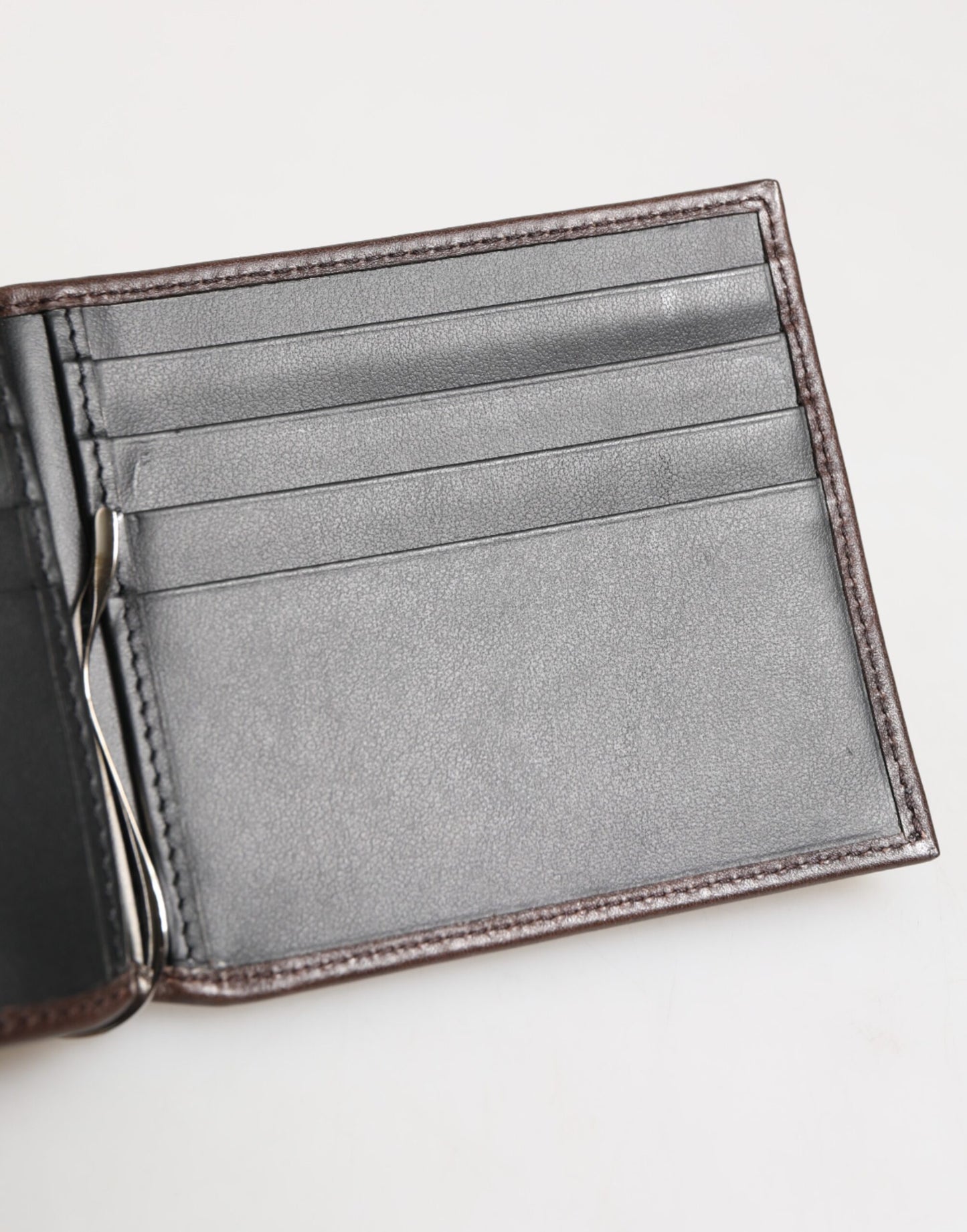Brown Leather DG Logo Engrave Bifold Card Holder Wallet