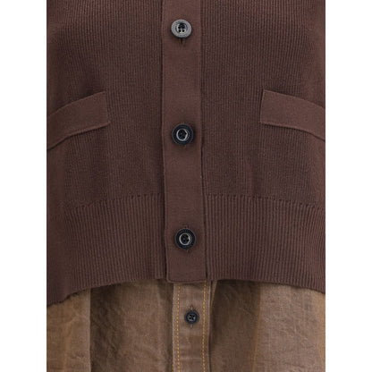 Cardigan with denim panel