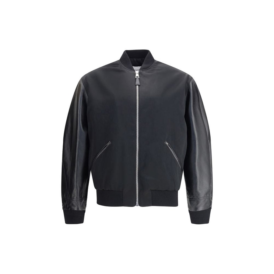 Leather and satin bomber Jacket