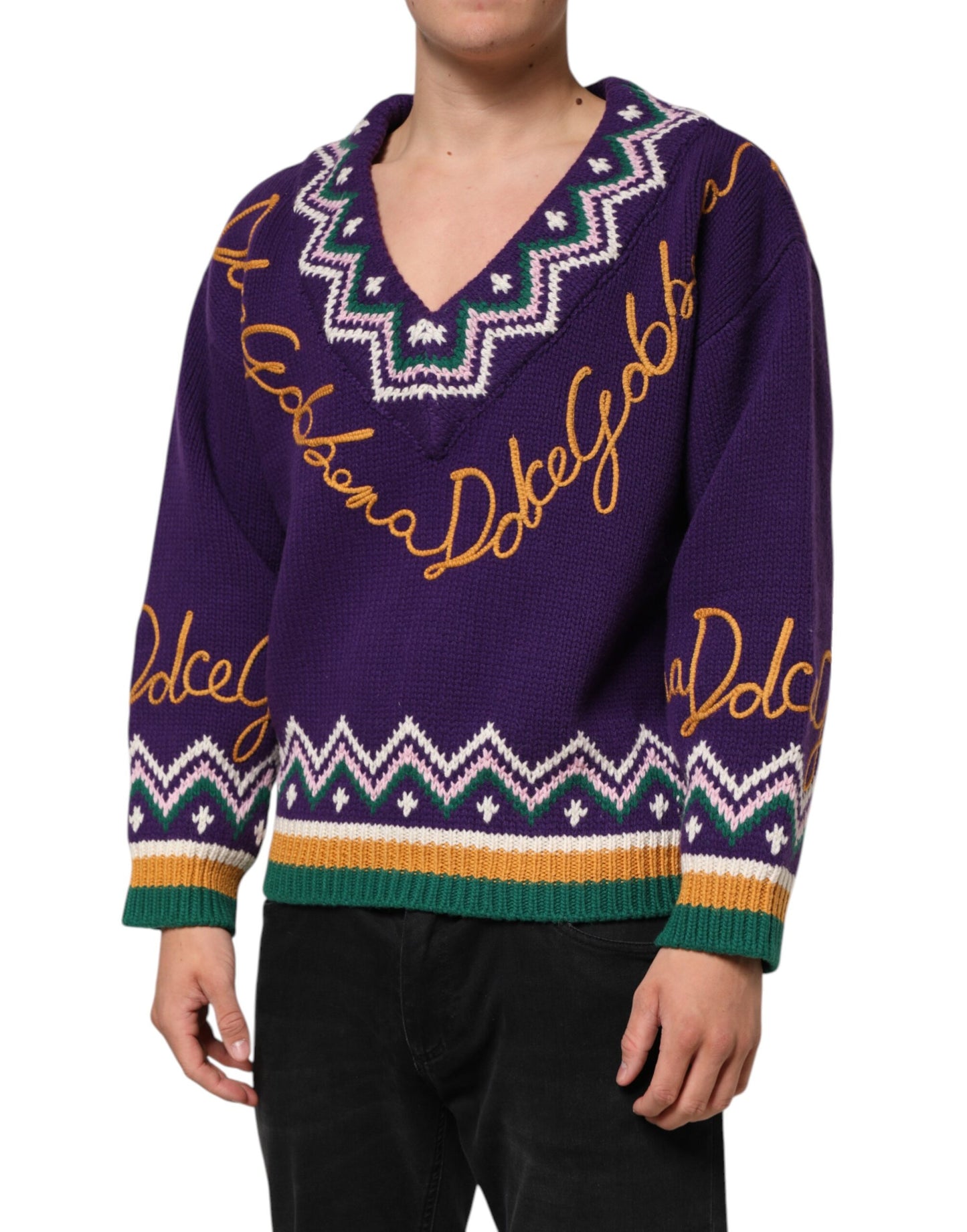 Purple Wool DG Logo Men Knit Pullover Sweater