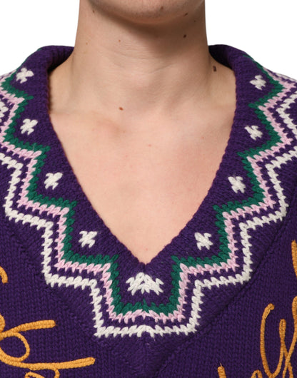 Purple Wool DG Logo Men Knit Pullover Sweater
