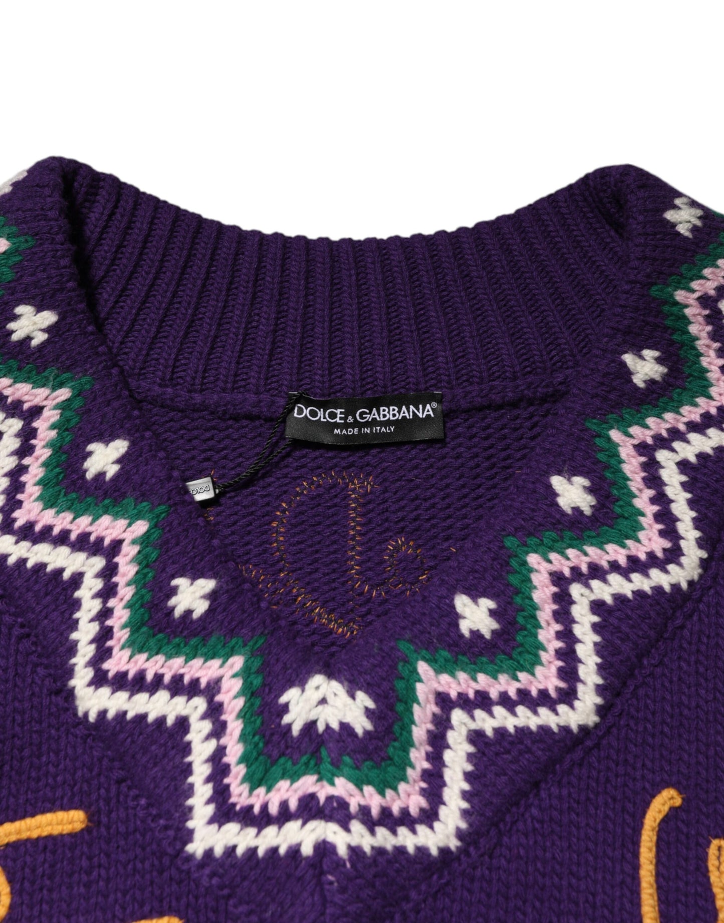 Purple Wool DG Logo Men Knit Pullover Sweater