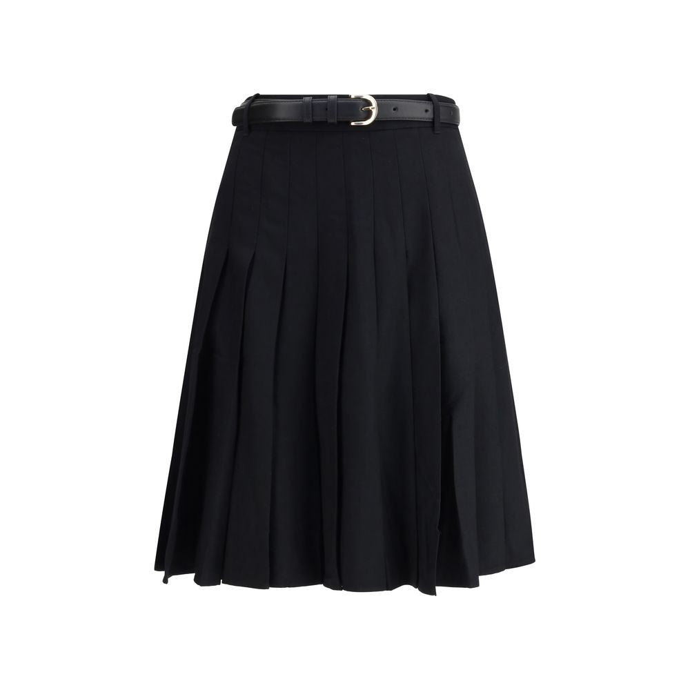 Pleated twill midi skirt