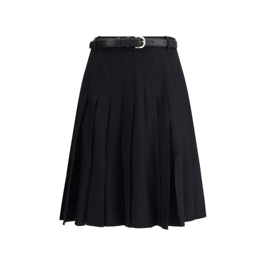 Pleated twill midi skirt
