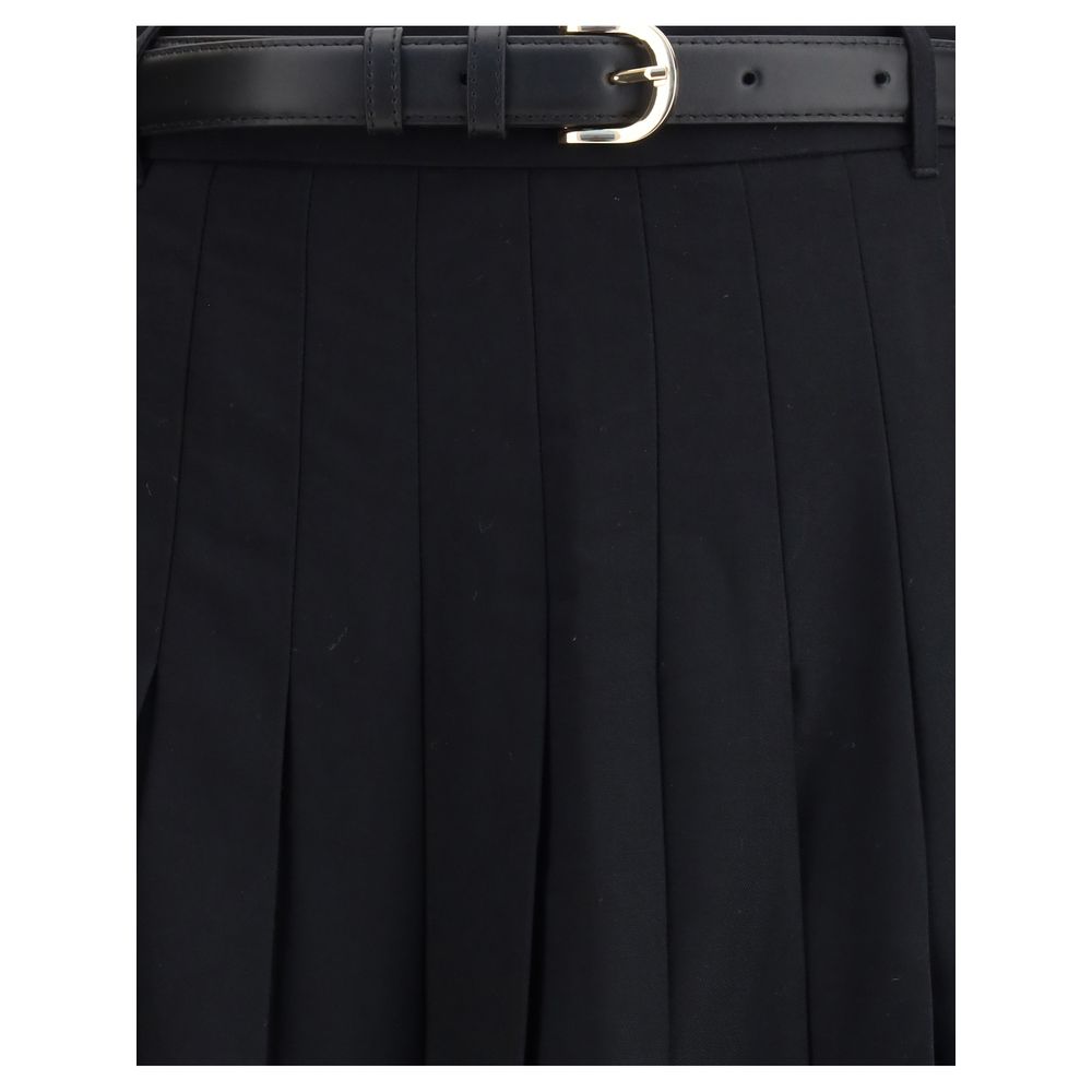 Pleated twill midi skirt
