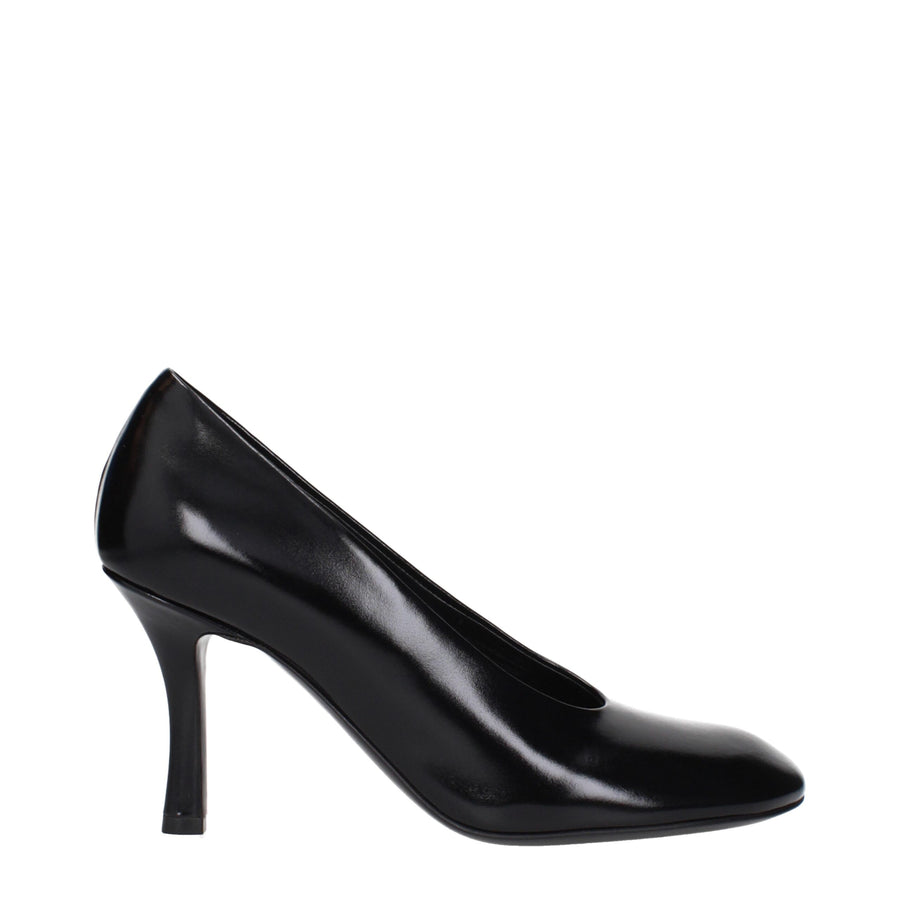 Black Leather High Heel Pumps