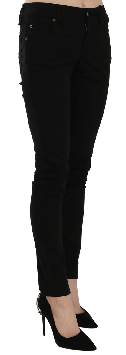 Black Mid Waist Slim Fit Skinny Denim Casual Pants Jeans