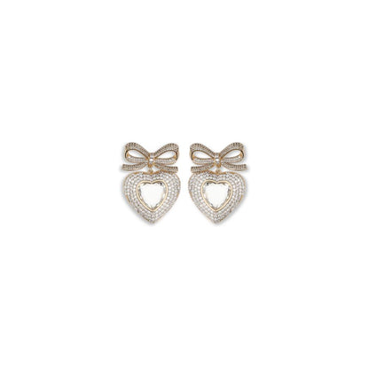 GOLD BOW CRYSTAL HEART EARRINGS