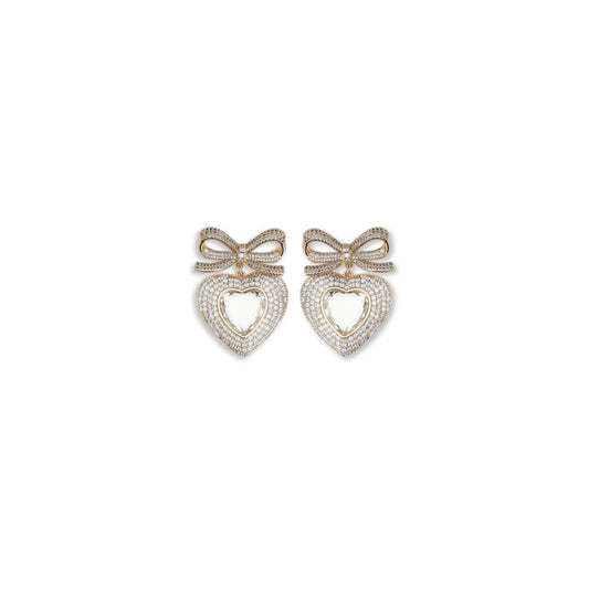 GOLD BOW CRYSTAL HEART EARRINGS