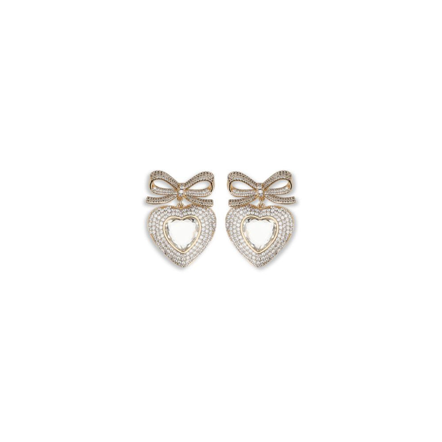 GOLD BOW CRYSTAL HEART EARRINGS