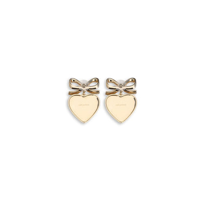 GOLD BOW CRYSTAL HEART EARRINGS