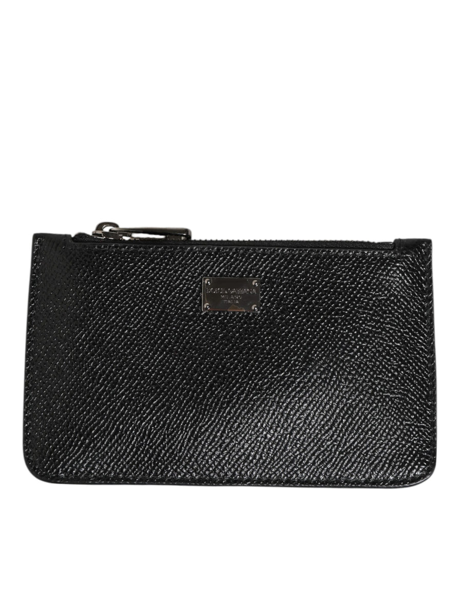 Black Leather Chain Link Mens Coin Purse Key Clip Holder Wallet