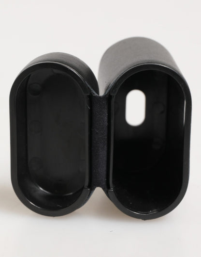 Black Calfskin Leather Logo Print Flip Holder Airpods Case