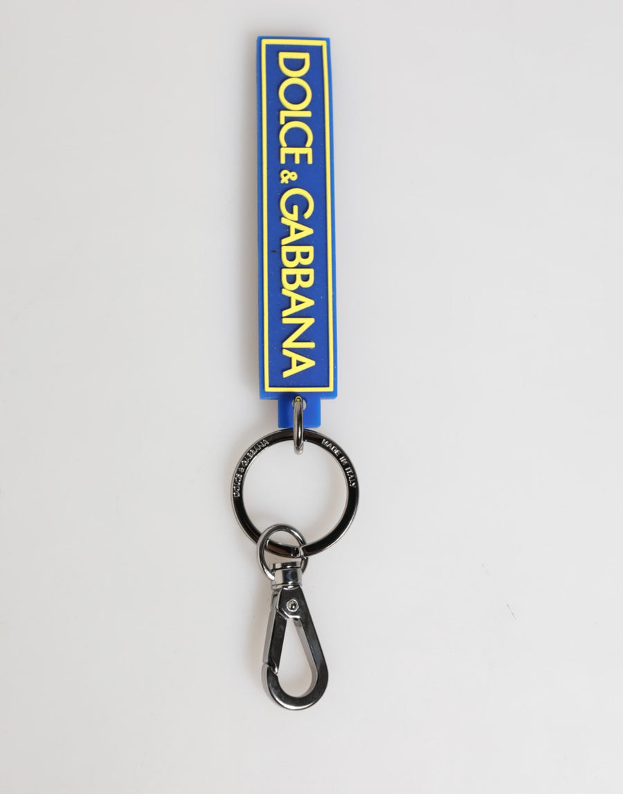 Blue Yellow DG Rubber Logo Silver Men's Keychain  Keyring