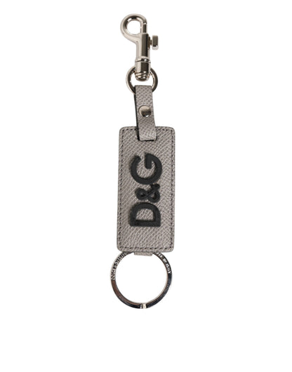Gray Leather Logo Metal Ring Keychain Holder Keyring