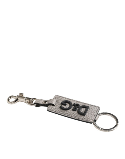 Gray Leather Logo Metal Ring Keychain Holder Keyring