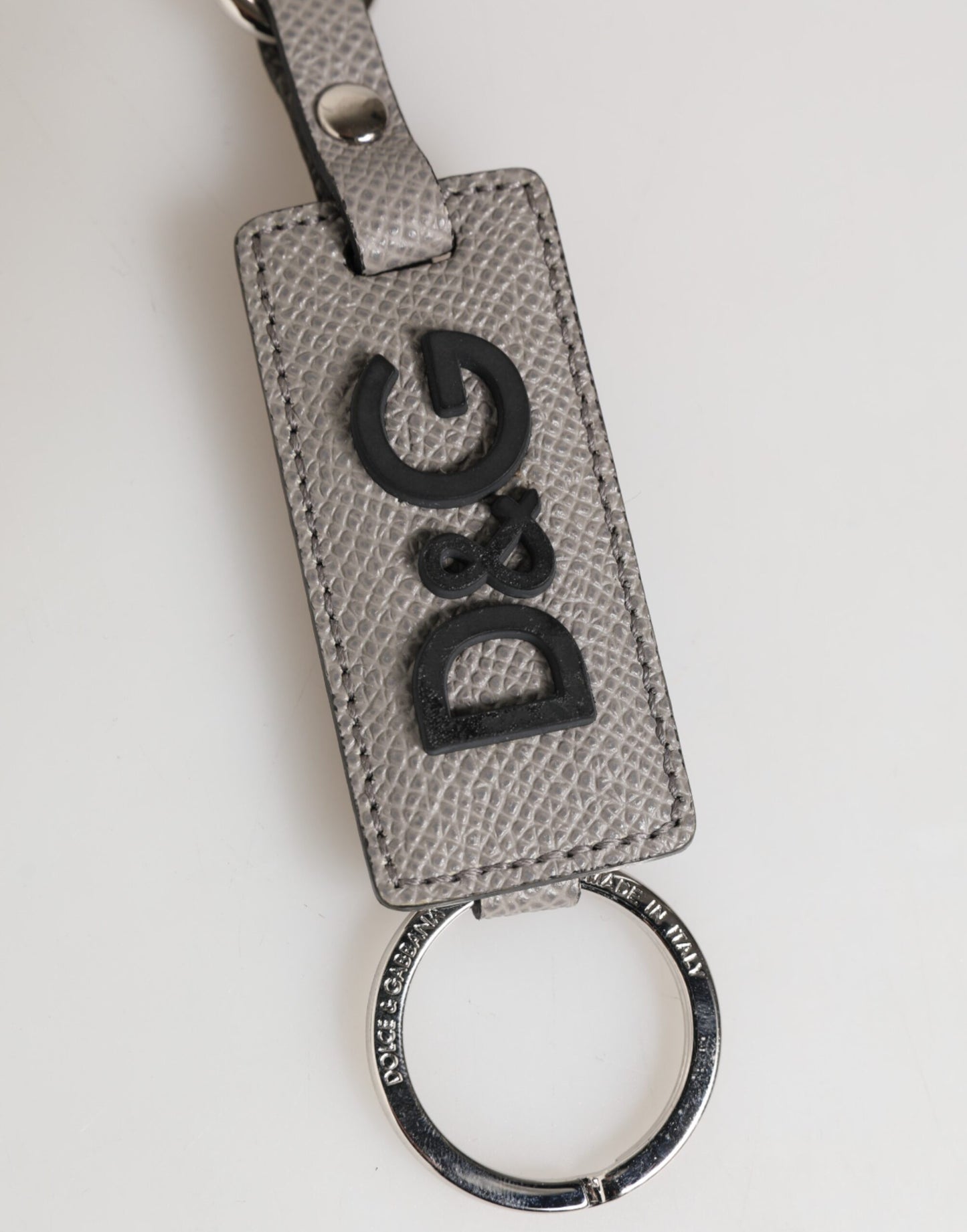 Gray Leather Logo Metal Ring Keychain Holder Keyring