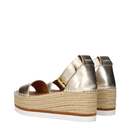 Gold Leather Wedges Sandals
