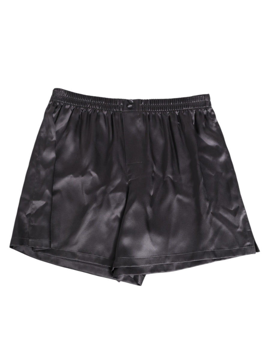 Black Satin Silk Elastic Men Boxer Short Swimwear