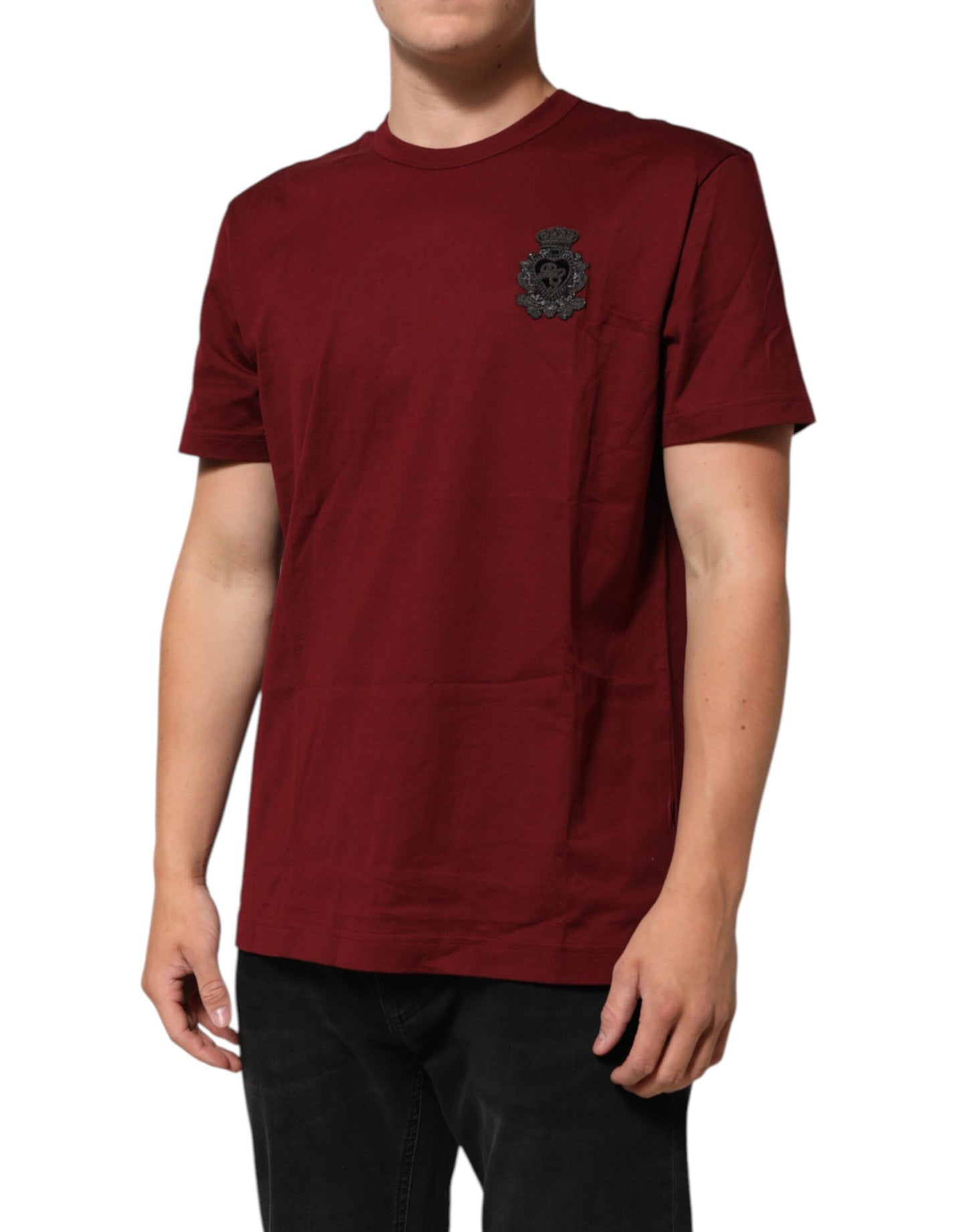 Bordeaux Red Cotton Crest Logo Patch T-Shirt