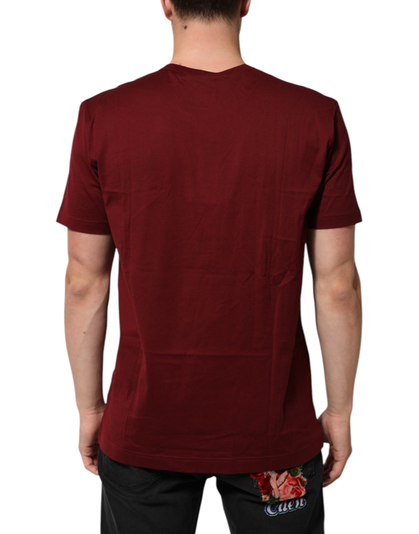 Bordeaux Red Cotton Crest Logo Patch T-Shirt