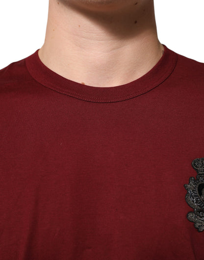Bordeaux Red Cotton Crest Logo Patch T-Shirt
