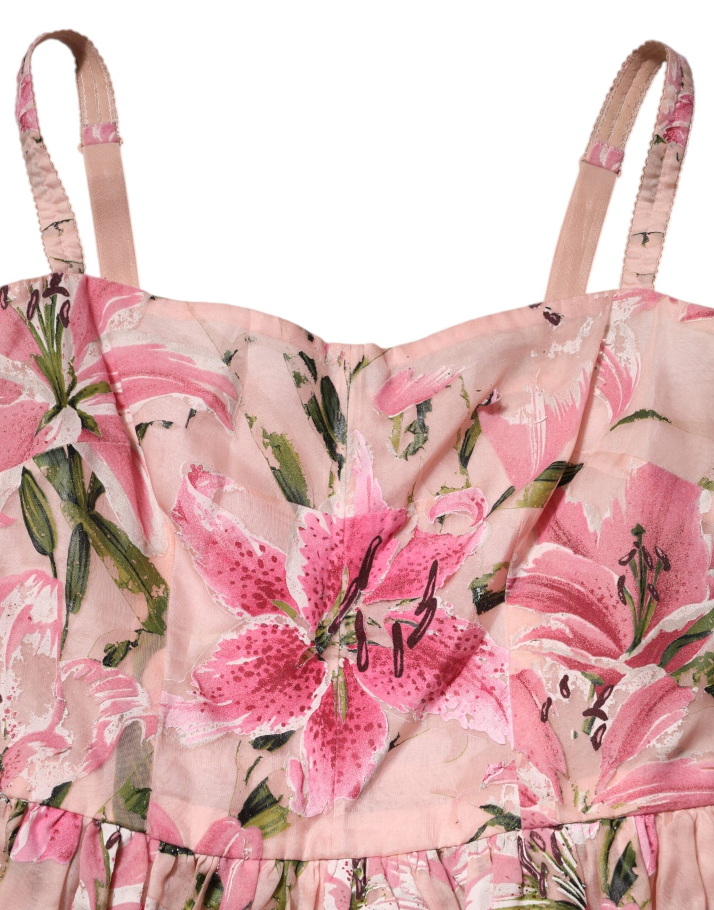 Pink Cotton Floral Pleated Sleeveless Dress