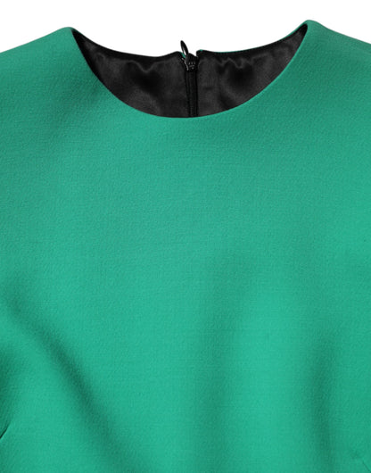 Green Viscose Acetate Mini Long Sleeve Dress