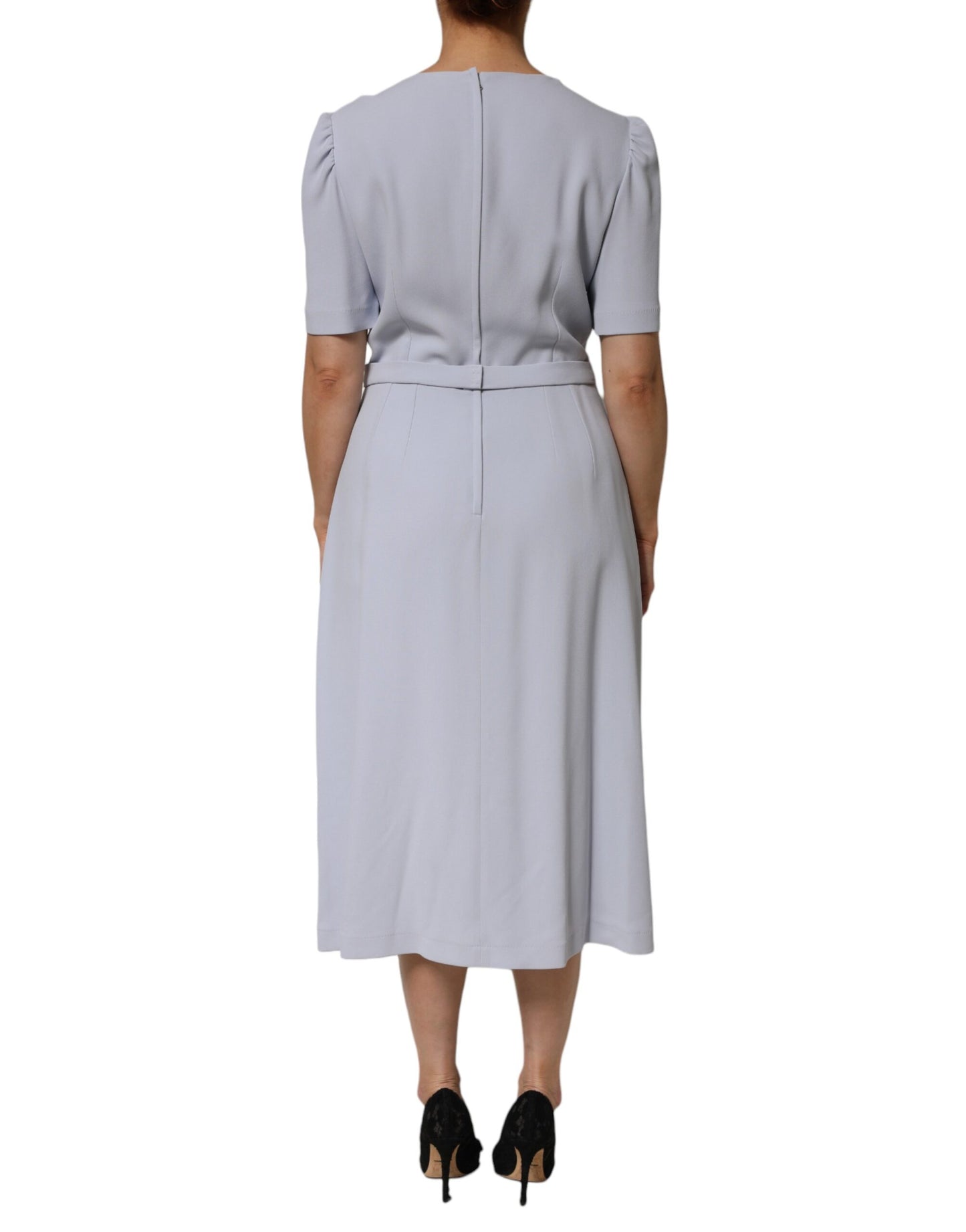 Light Blue Viscose Blend Floral Applique Dress