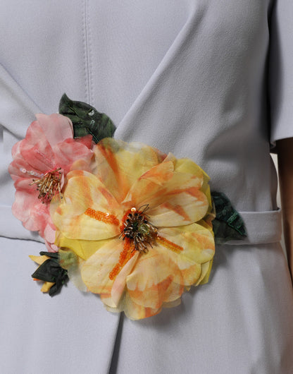 Light Blue Viscose Blend Floral Applique Dress