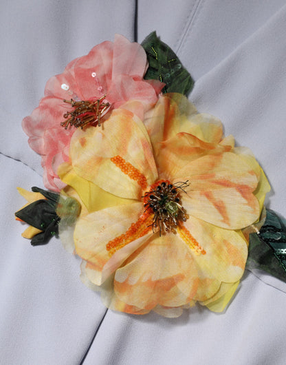 Light Blue Viscose Blend Floral Applique Dress