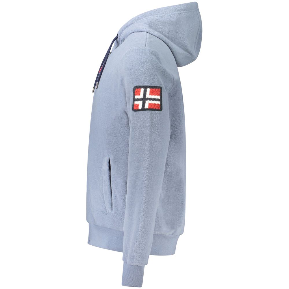Blue Polyester Men's Hooded Sweater