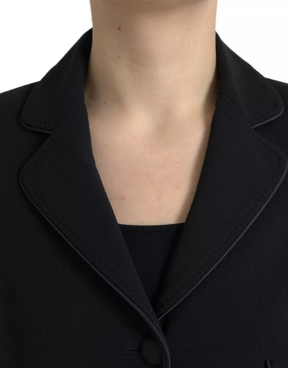 Black Wool Single Breasted Cropped Jacket