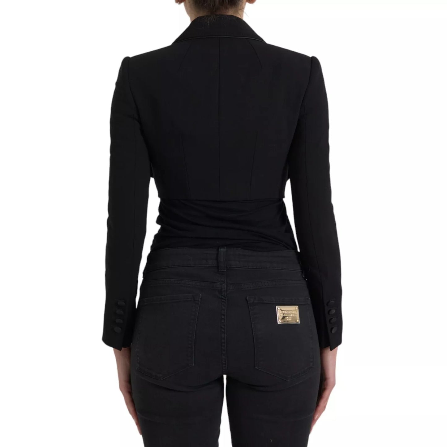 Black Wool Single Breasted Cropped Jacket