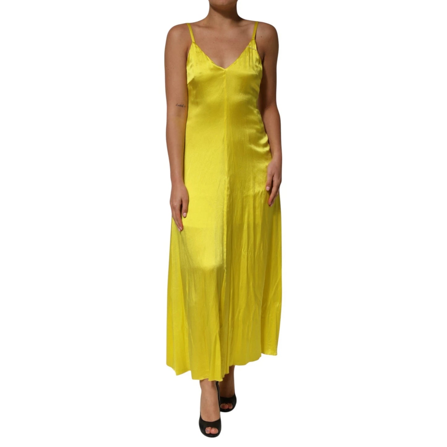 Yellow Silk Satin Slip Maxi Spaghetti Strap Maxi Dress
