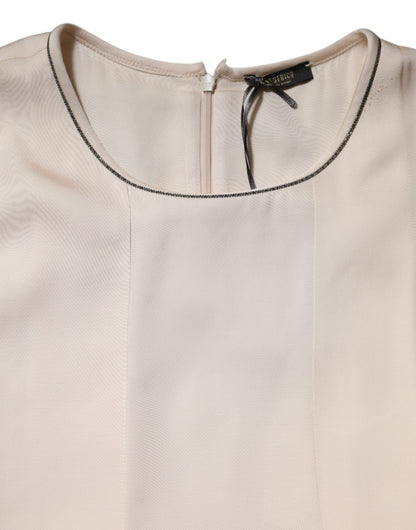 Beige Viscose Pleated Sleeveless Long Maxi Dress