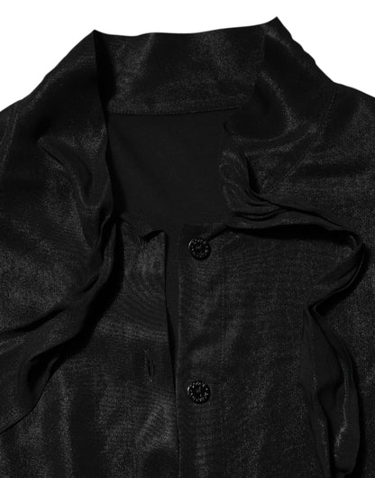 Black Viscose Long Sleeve Tie Neck Blouse Top